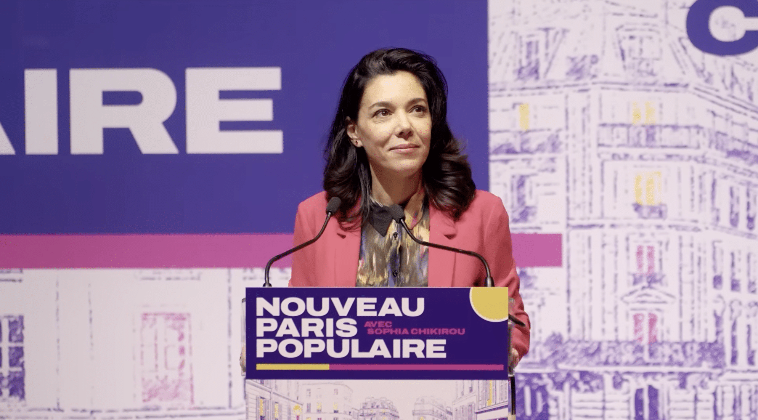 Capture d'écran lors du discours de Sophia Chikirou au Grand Meeting du Nouveau Paris Populaire le Vendredi 30 Janvier 2026